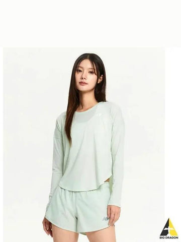 NBNDE4P152 WOMEN Relaxed long sleeve t shirt GREEN - NEW BALANCE - BALAAN 1