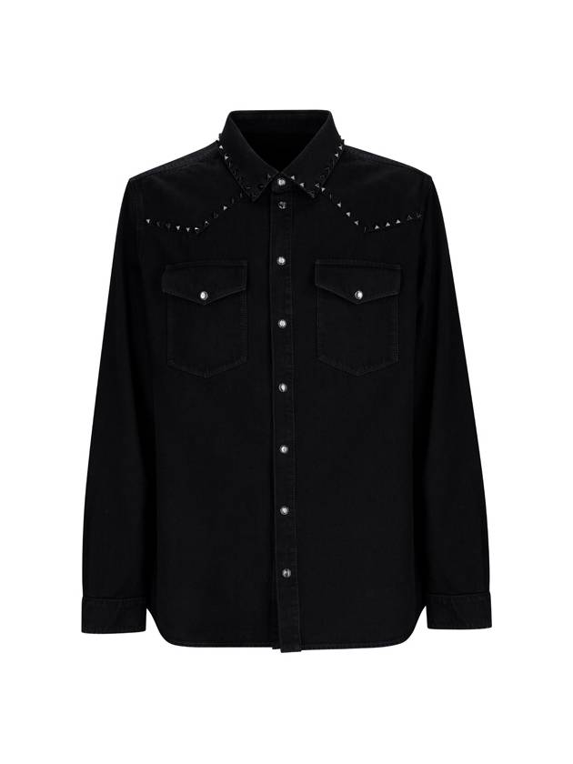 Men's Untitled Studded Denim Long Sleeve Shirt Black - VALENTINO - BALAAN 2