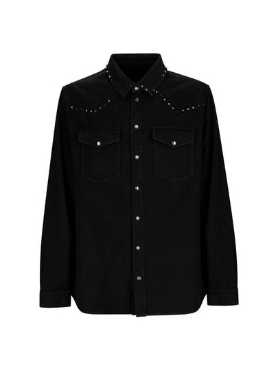 Men's Untitled Studded Denim Long Sleeve Shirt Black - VALENTINO - BALAAN 2