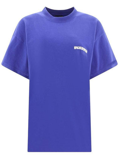 Embroidered Logo Short Sleeve T-Shirt Blue - BALENCIAGA - BALAAN 1