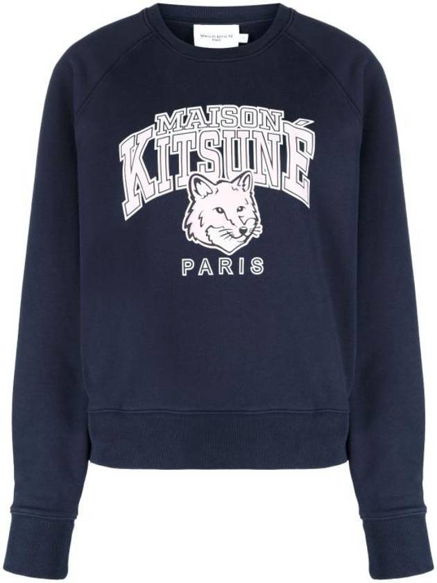 Campus Fox Print Cotton Sweatshirt Navy - MAISON KITSUNE - BALAAN 1