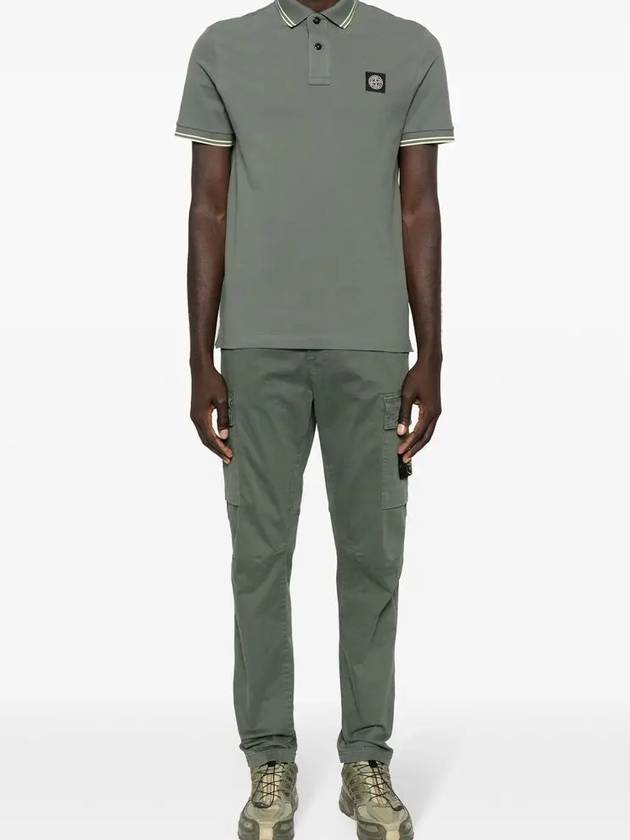 Stretch Cotton Pique Short Sleeve Polo Shirt Dark Green - STONE ISLAND - BALAAN 5