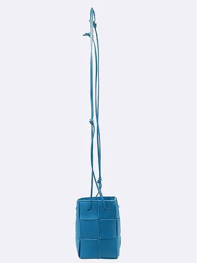 680217 Blue color lambskin intrecciato mini cassette bucket bag - BOTTEGA VENETA - BALAAN 3