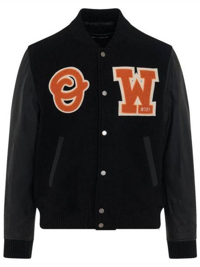 Patchwork Varsity Bomber Jacket Black - OFF WHITE - BALAAN 2