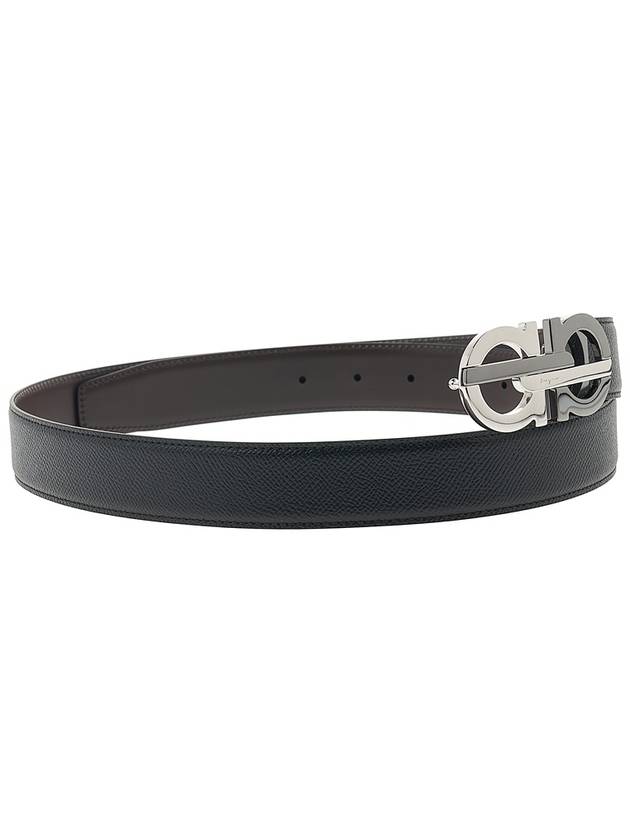 Men's Double Gancini Reversible Leather Belt Black Testa di Moro - SALVATORE FERRAGAMO - BALAAN 4