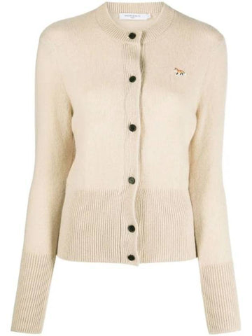 Baby Fox Patch Round Neck Fitted Cardigan Beige - MAISON KITSUNE - BALAAN 1