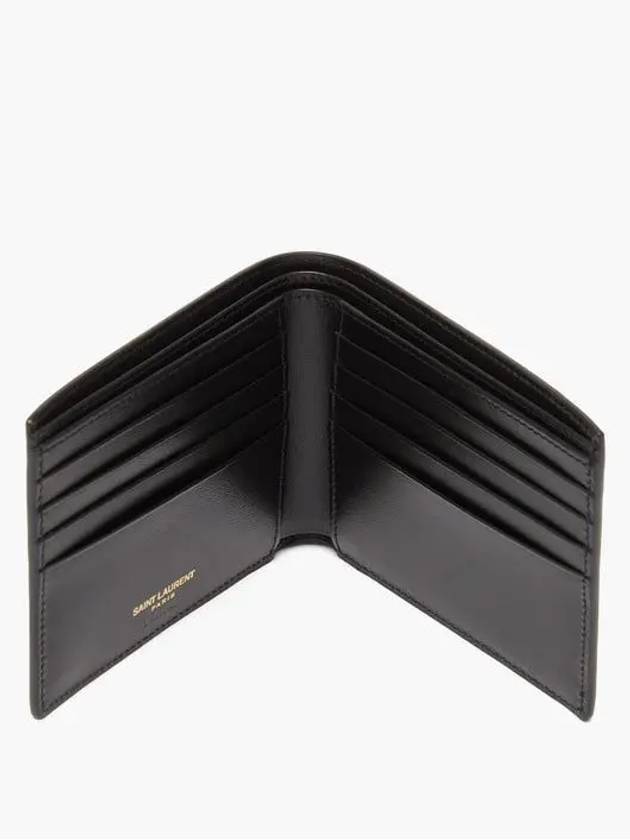 Gold YSL Logo Plaque Leather BeFold Wallet Wallet - SAINT LAURENT - BALAAN 3