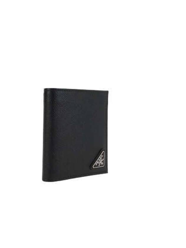 Triangle Logo Saffiano Half Wallet Black - PRADA - BALAAN 4