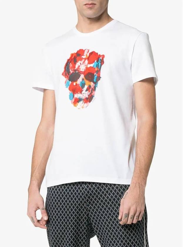 Paint Splatter Skull Short Sleeve T-Shirt White - ALEXANDER MCQUEEN - BALAAN 3