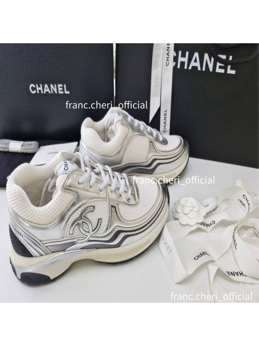 Fabric Laminated Low Top Sneakers Silver - CHANEL - BALAAN 2