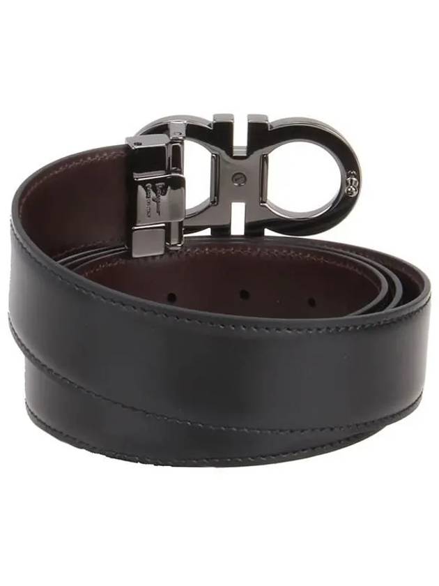 Double Gancini Reversible Leather Belt Black Auburn - SALVATORE FERRAGAMO - BALAAN 4