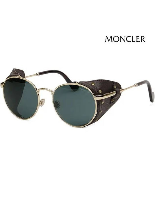 Eyewear Round Metal Leather Strap Sunglasses Gold - MONCLER - BALAAN 2