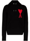 Big Heart Logo Wool Hoodie Black - AMI - BALAAN 3