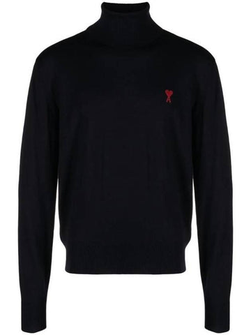 Heart Logo Wool Turtleneck Navy - AMI - BALAAN 1