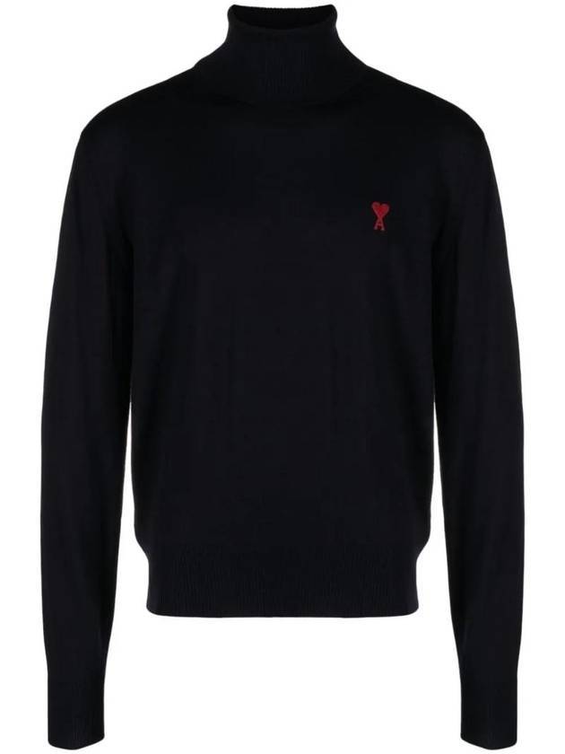 Heart Logo Wool Turtleneck Navy - AMI - BALAAN 1