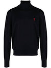 Heart Logo Wool Turtleneck Navy - AMI - BALAAN 1