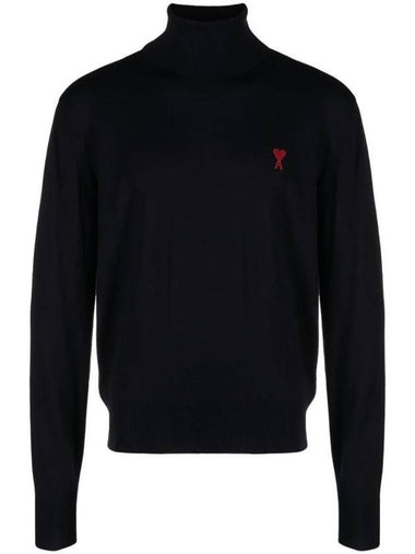 Heart Logo Wool Turtleneck Navy - AMI - BALAAN 1