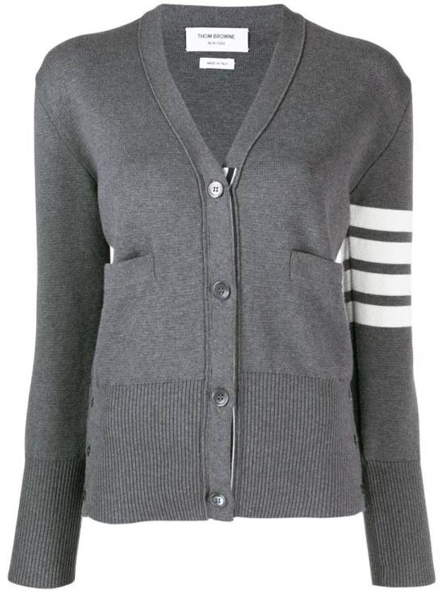 Cotton 4-Bar Milano Classic V-Neck Cardigan Medium Grey - THOM BROWNE - BALAAN 2