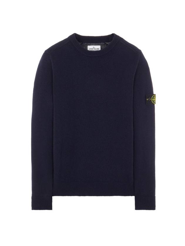 Men's Waffen Patch Round Neck Knit Top Navy - STONE ISLAND - BALAAN 1