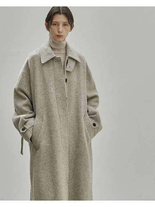 Alpaca Herringbone Balmacan Coat Gray - NOIRER FOR WOMEN - BALAAN 1