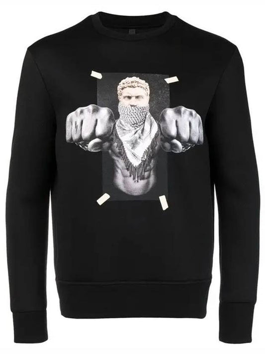neoprene boxing print sweatshirt black - NEIL BARRETT - BALAAN.