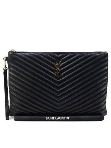 440222 Black leather matelass gold clutch - SAINT LAURENT - BALAAN 1