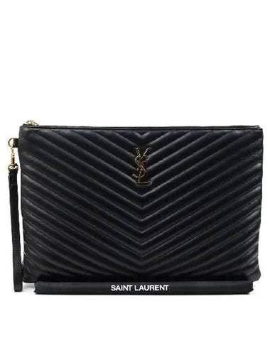 440222 Black leather matelass gold clutch - SAINT LAURENT - BALAAN 1