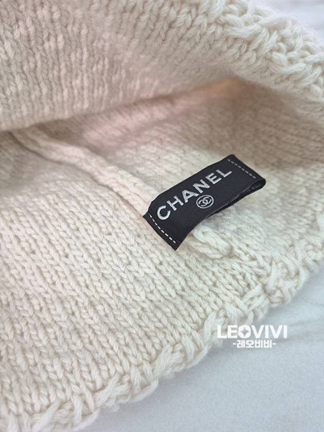 CC Logo Cashmere Beanie Cloche Winter Hat White Cream Ivory AAA201 - CHANEL - BALAAN 5