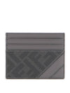 Diagonal FF Canvas Card Wallet Grey - FENDI - BALAAN 1