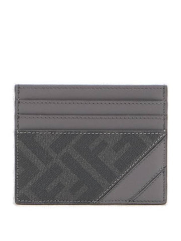 Diagonal FF Canvas Card Wallet Gray - FENDI - BALAAN 1