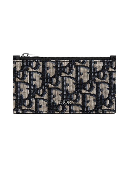 Oblique Jacquard Zipper Card Wallet Black Beige - DIOR - BALAAN 1