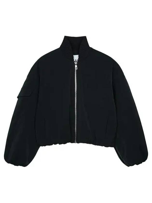 Drop Oversized Zipper Twill Bomber Jacket Black - GANNI - BALAAN 2