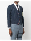 Donegal Twist Cable 4 Bar Classic V Neck Cardigan Blue - THOM BROWNE - BALAAN 3