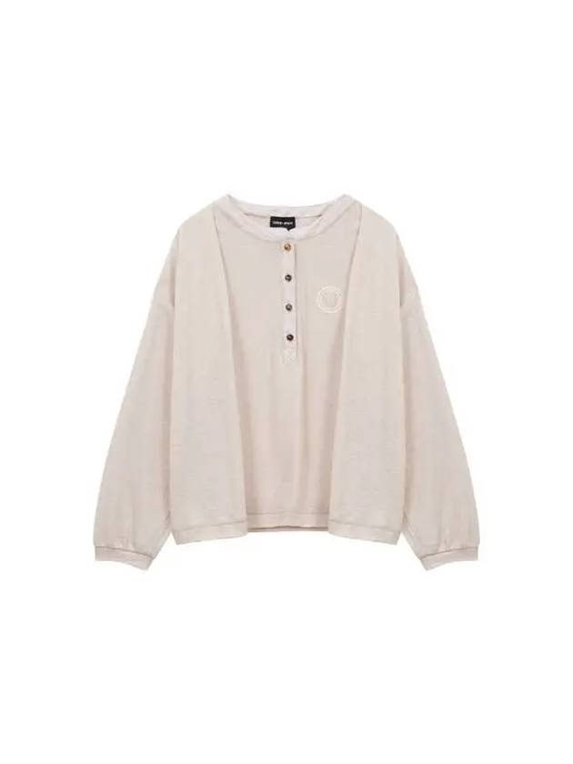 Women s Stitched Logo Henley Neck Pullover Melange Beige - GIORGIO ARMANI - BALAAN 1