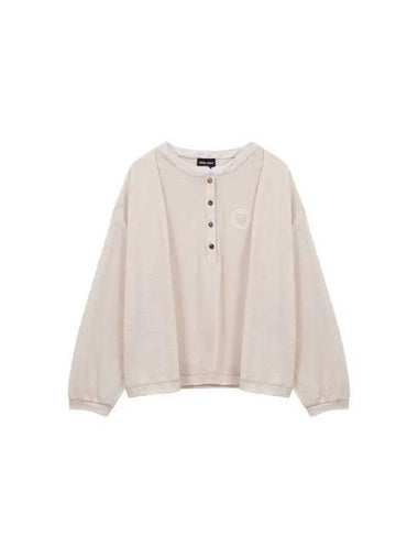 Women s Stitched Logo Henley Neck Pullover Melange Beige - GIORGIO ARMANI - BALAAN 1