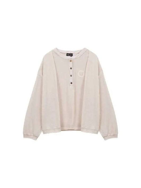 Women s Stitched Logo Henley Neck Pullover Melange Beige - GIORGIO ARMANI - BALAAN 1