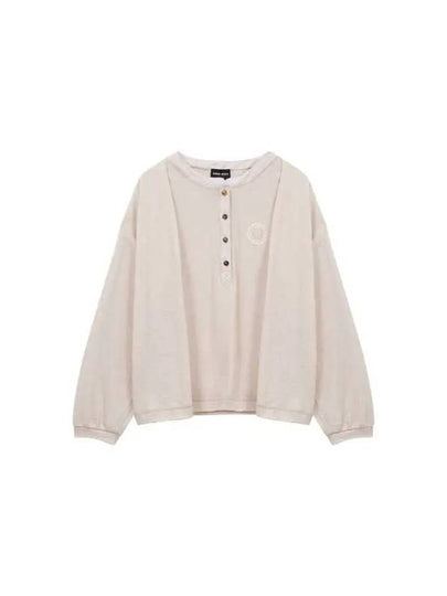 Women s Stitched Logo Henley Neck Pullover Melange Beige - GIORGIO ARMANI - BALAAN 1