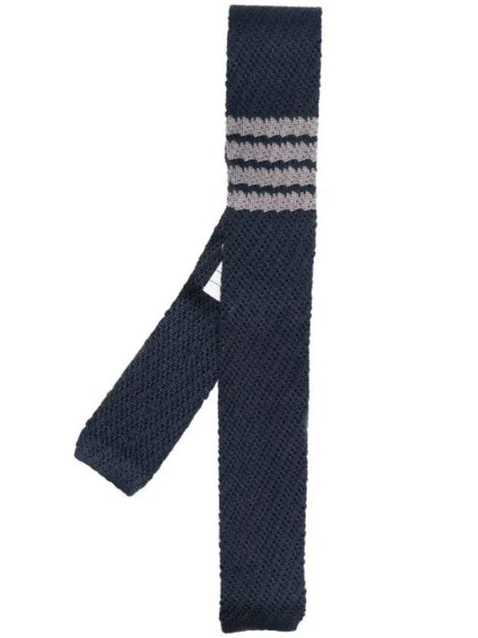 4 Bar Silk Knit Tie Navy - THOM BROWNE - BALAAN 1