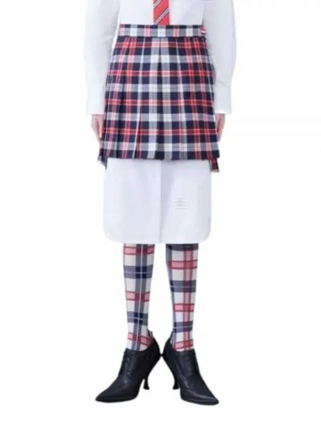 Women's Tartan Twill Mini Pleated Skirt Blue - THOM BROWNE - BALAAN 2