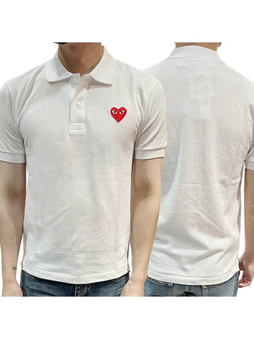 Red Heart Polo Collar Short Sleeve Tee White - COMME DES GARCONS PLAY - BALAAN 1