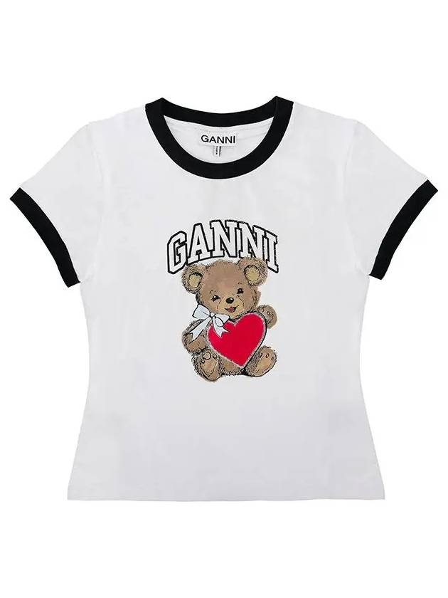 Basic Jersey Bear Print Short Sleeve T-Shirt White - GANNI - BALAAN 3