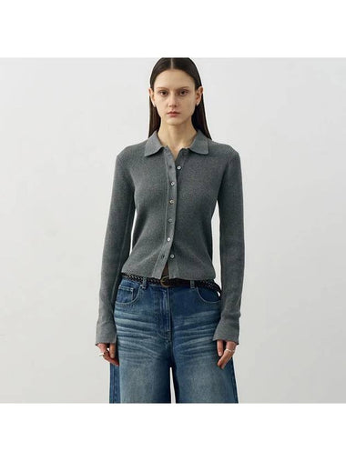 Cotton Ribbed Shirt Cadigan Melange Grey - NOIRER FOR WOMEN - BALAAN 1