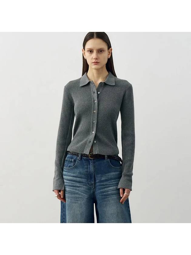 Cotton Ribbed Shirt Cadigan Melange Grey - NOIRER FOR WOMEN - BALAAN 2