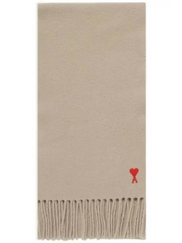 Small Heart Logo Classic Wool Fringe Scarf Beige - AMI - BALAAN 2