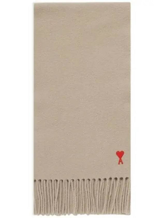 Small Heart Logo Classic Wool Fringe Scarf Beige - AMI - BALAAN 2