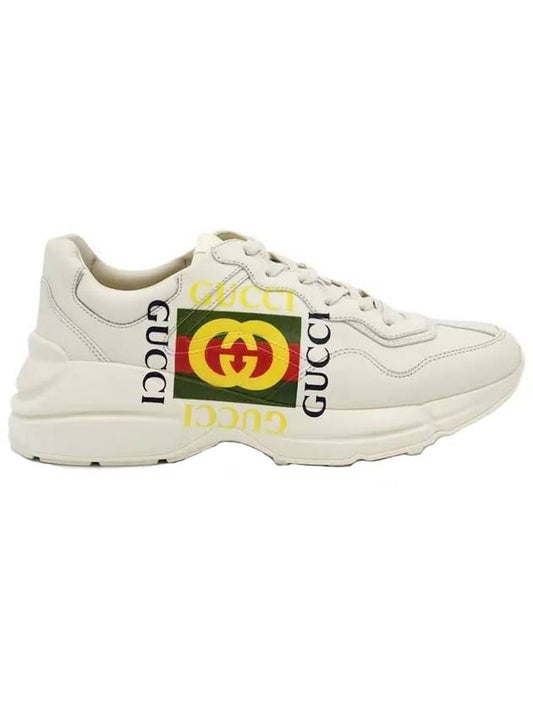 Rhyton Leather Sneakers Square Logo Ivory - GUCCI - BALAAN 1