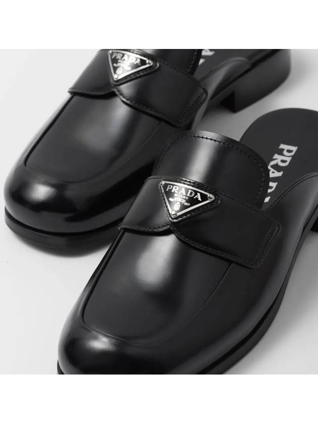 Triangle Logo Brushed Leather Bloafers Black - PRADA - BALAAN 4