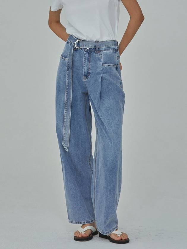 Denim Belt Tuck Wide Long Pants Indigo - RYUL+WAI: - BALAAN 2