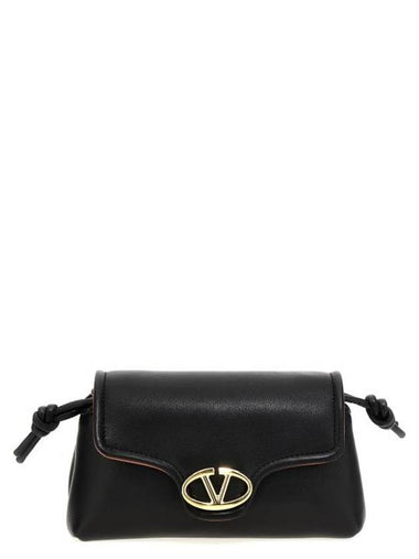 V Logo Plaque Fold Over Leather Cross Bag Black - VALENTINO - BALAAN 1