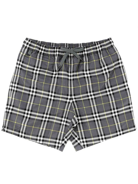 Men's Check Drawcord Swim Shorts Storm Gray - BURBERRY - BALAAN.